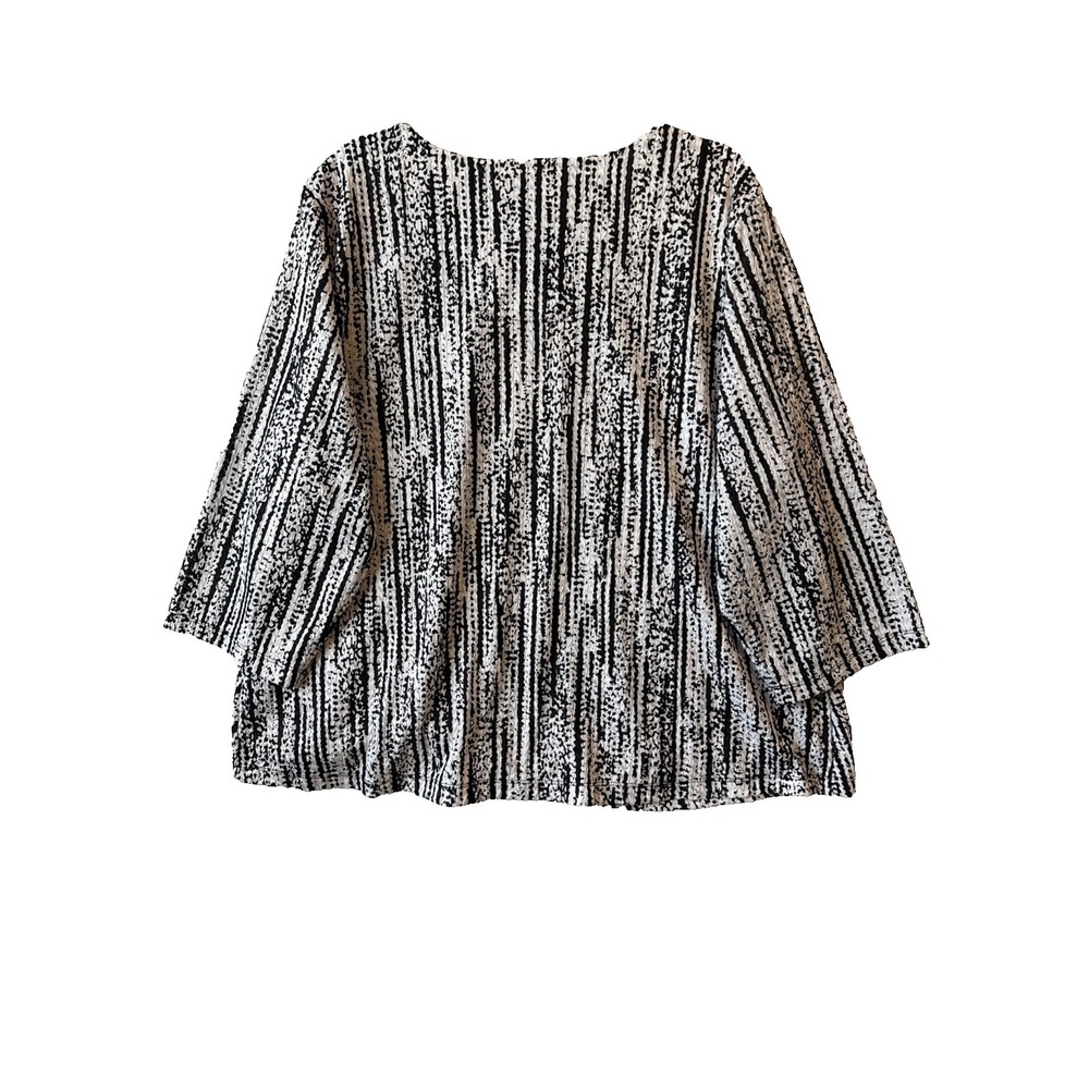 Alfred Dunner Black White Woven Striped Blouse Twist Hem 2X Art Resortwear Chic - Picture 2 of 10